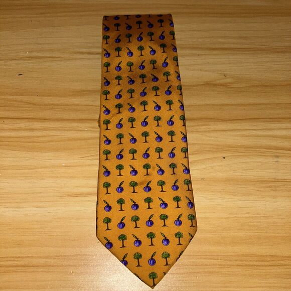 Brooks Brothers MAKERS Plum Tree 100% Silk Tie Amber Purple - Picture 1 of 3